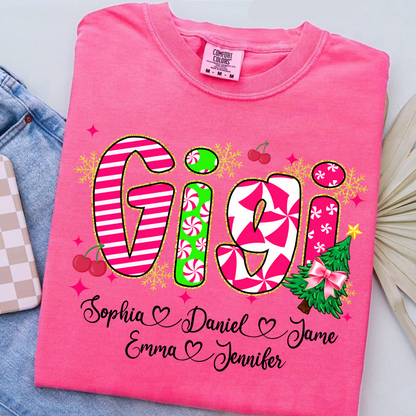 Glitter Christmas Colorful Gigi Custom Grandma And Grandkids Shirt