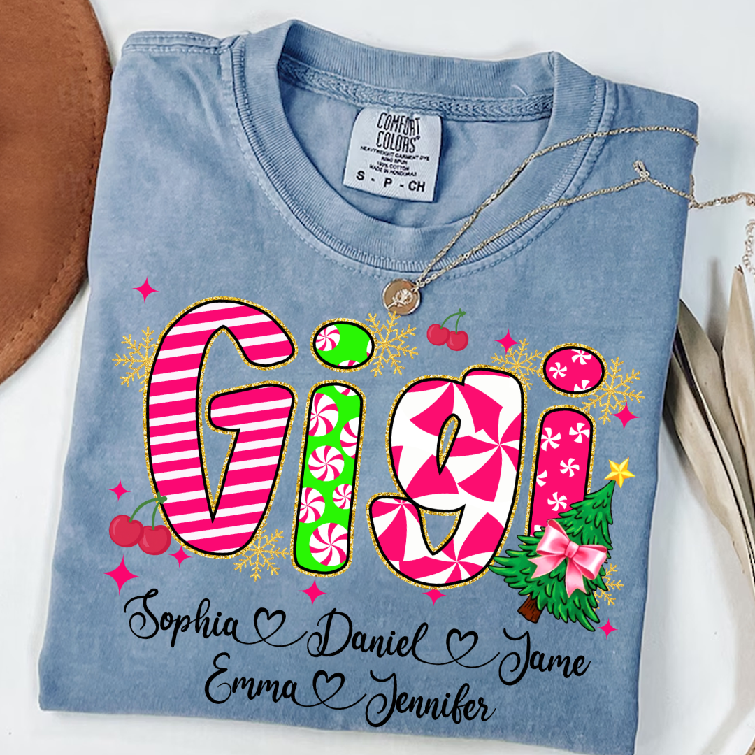Glitter Christmas Colorful Gigi Custom Grandma And Grandkids Shirt