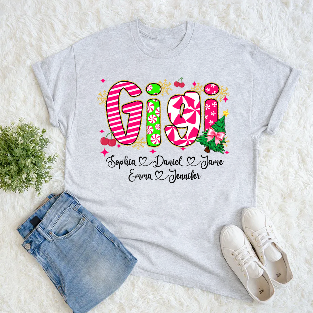 Glitter Christmas Colorful Gigi Custom Grandma And Grandkids Shirt
