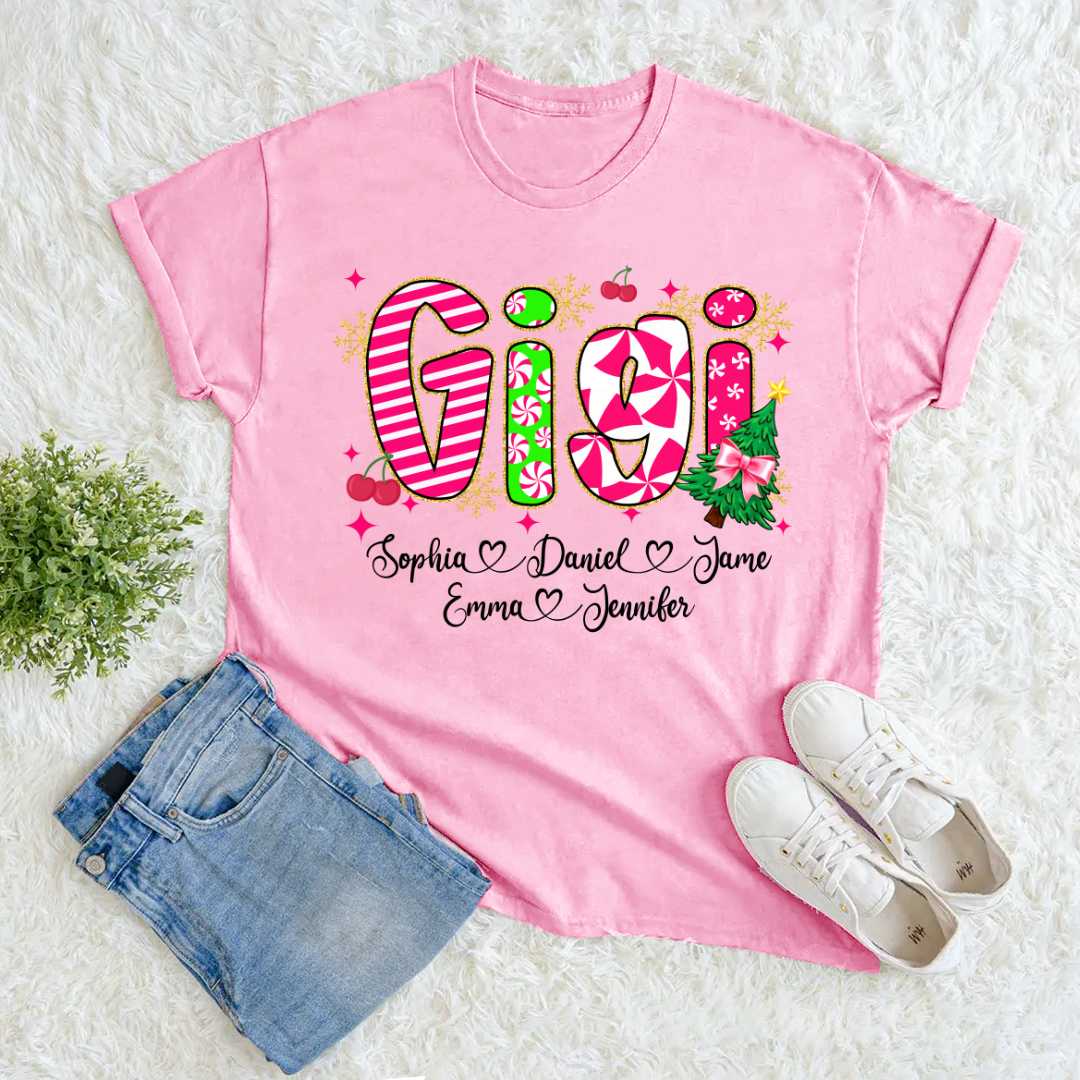 Glitter Christmas Colorful Gigi Custom Grandma And Grandkids Shirt