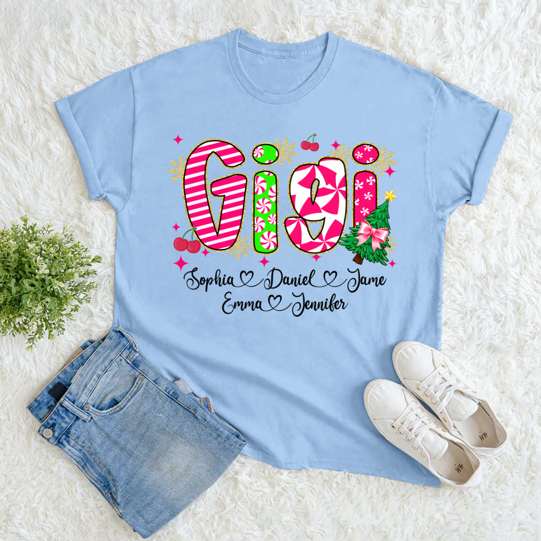 Glitter Christmas Colorful Gigi Custom Grandma And Grandkids Shirt