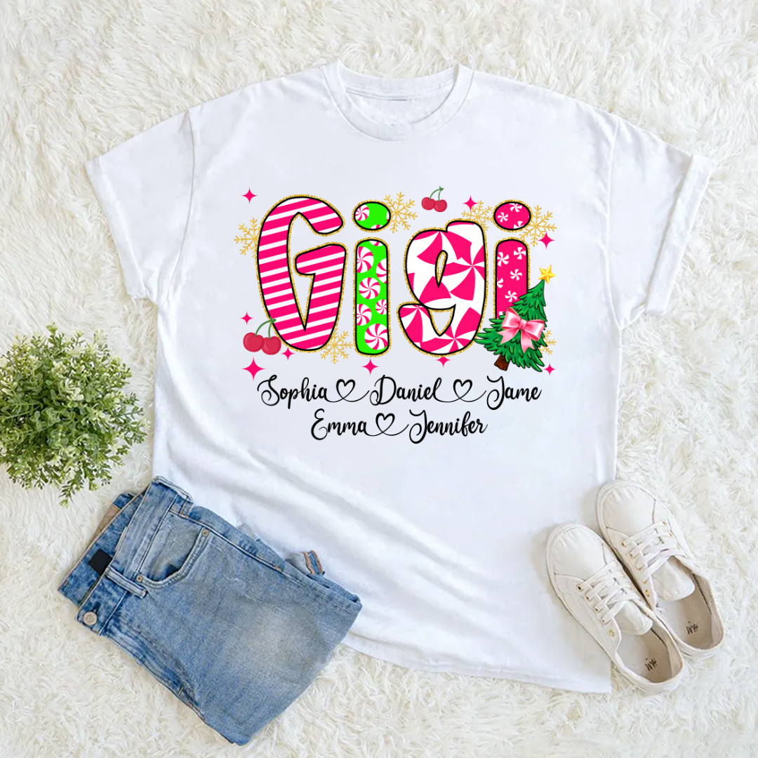 Glitter Christmas Colorful Gigi Custom Grandma And Grandkids Shirt