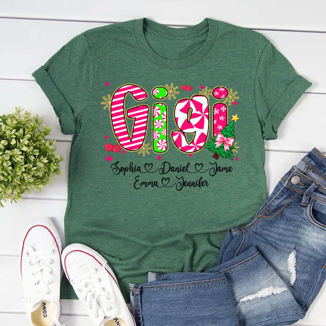 Glitter Christmas Colorful Gigi Custom Grandma And Grandkids Shirt