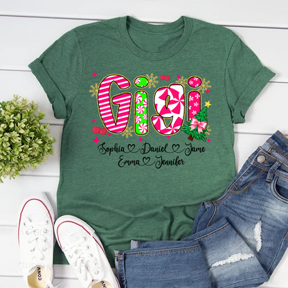 Glitter Christmas Colorful Gigi Custom Grandma And Grandkids Shirt