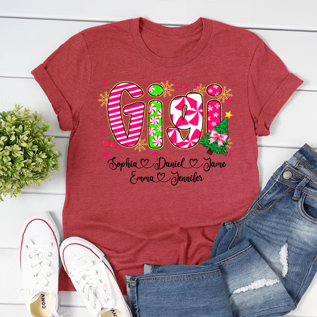 Glitter Christmas Colorful Gigi Custom Grandma And Grandkids Shirt