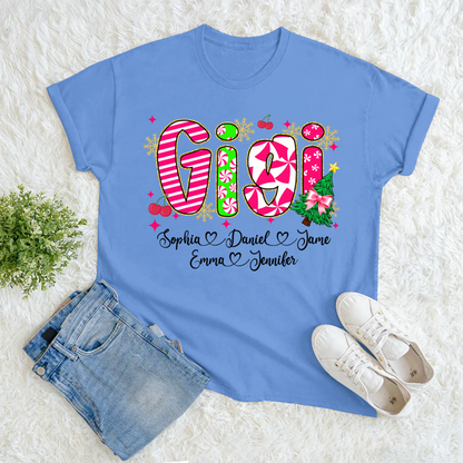 Glitter Christmas Colorful Gigi Custom Grandma And Grandkids Shirt
