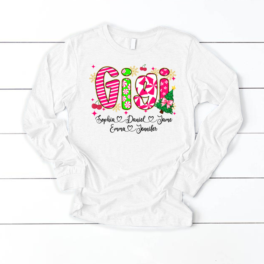 Glitter Christmas Colorful Gigi Custom Grandma And Grandkids Shirt