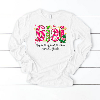 Glitter Christmas Colorful Gigi Custom Grandma And Grandkids Shirt