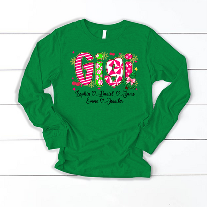 Glitter Christmas Colorful Gigi Custom Grandma And Grandkids Shirt