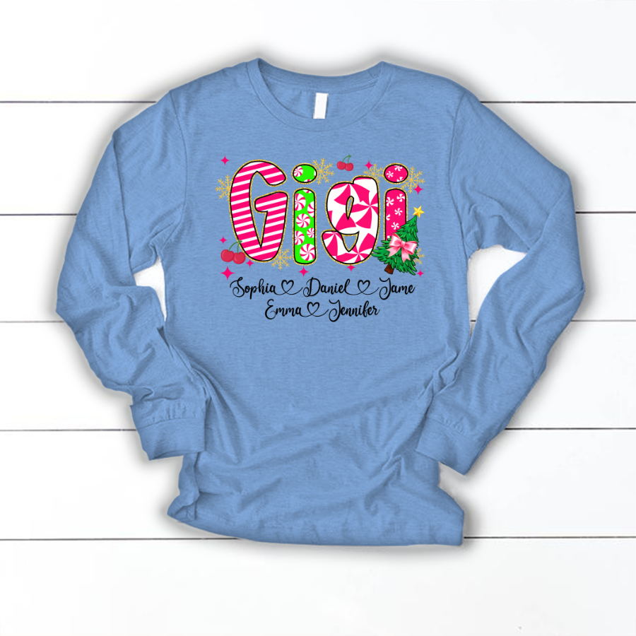 Glitter Christmas Colorful Gigi Custom Grandma And Grandkids Shirt