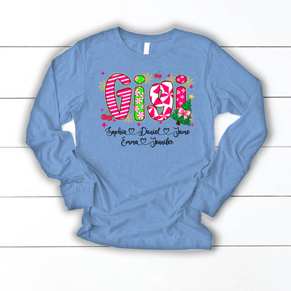 Glitter Christmas Colorful Gigi Custom Grandma And Grandkids Shirt