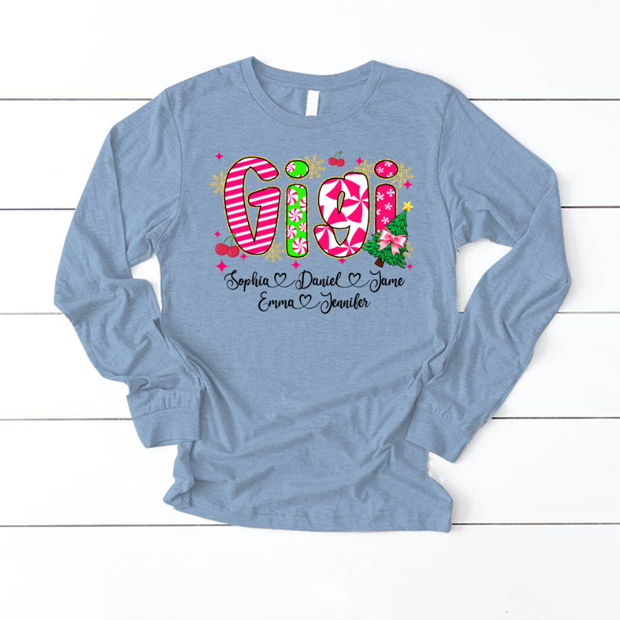 Glitter Christmas Colorful Gigi Custom Grandma And Grandkids Shirt