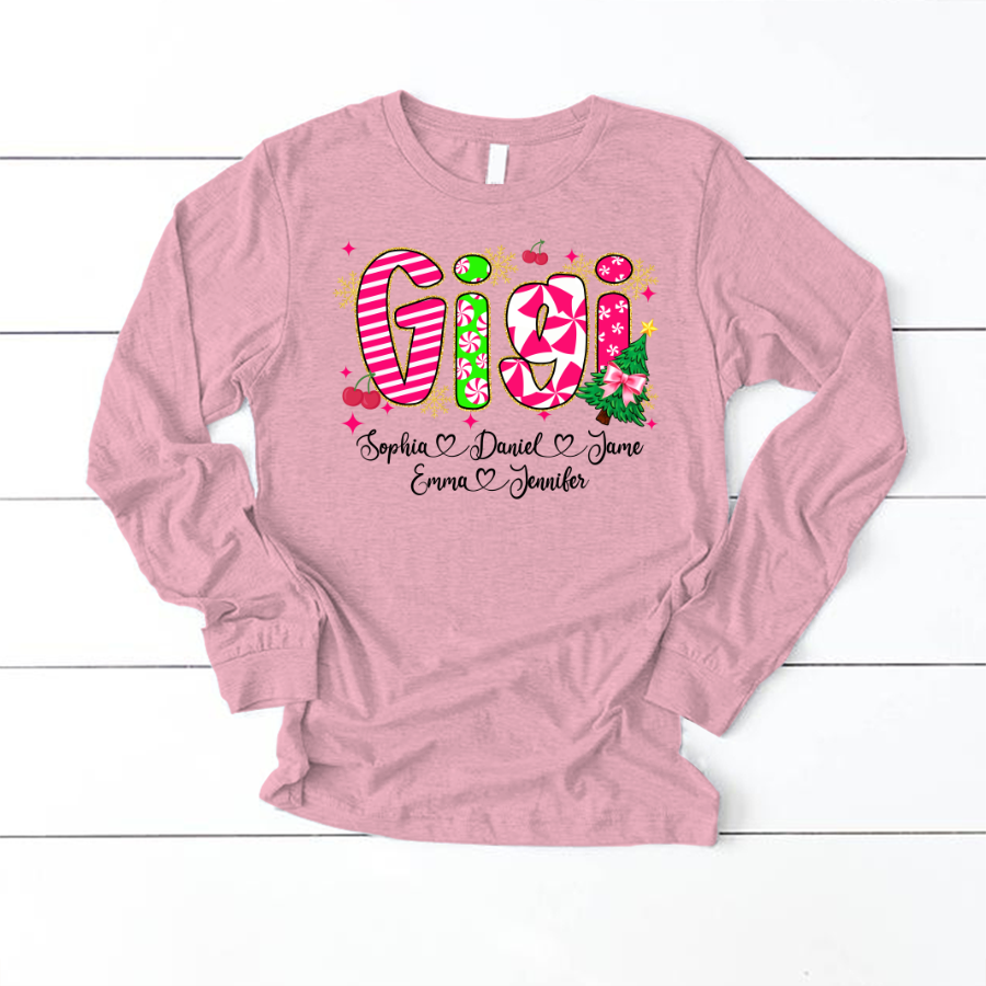 Glitter Christmas Colorful Gigi Custom Grandma And Grandkids Shirt