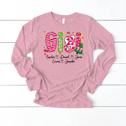 Glitter Christmas Colorful Gigi Custom Grandma And Grandkids Shirt
