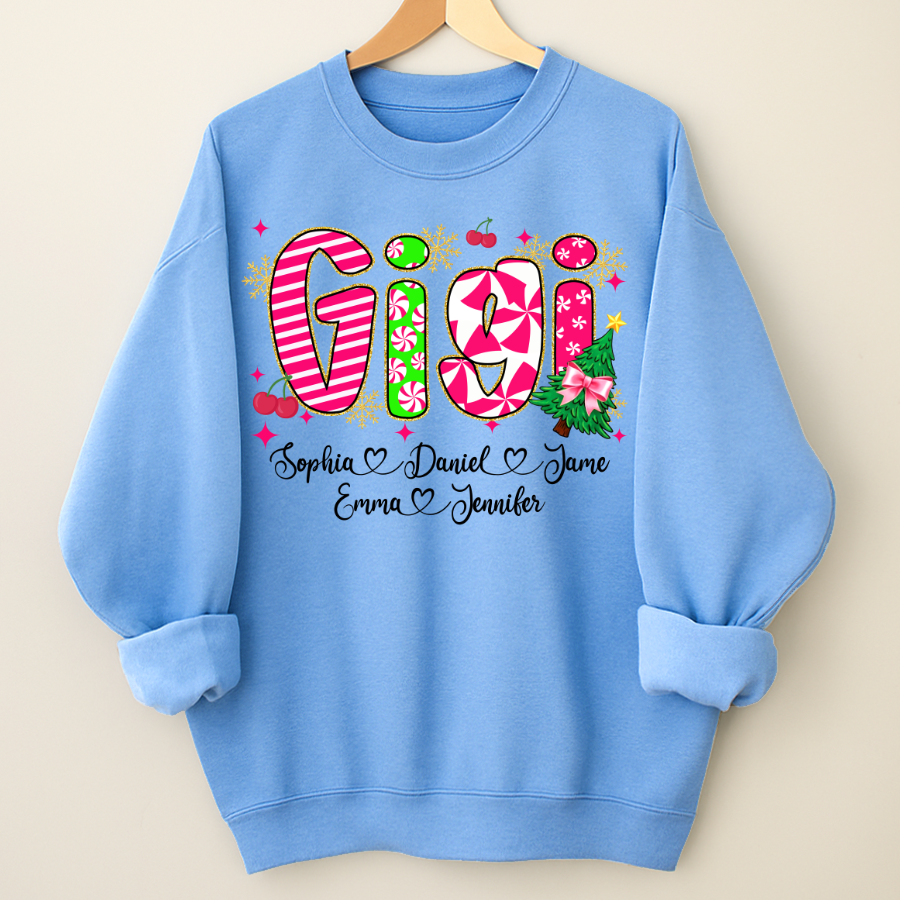 Glitter Christmas Colorful Gigi Custom Grandma And Grandkids Shirt