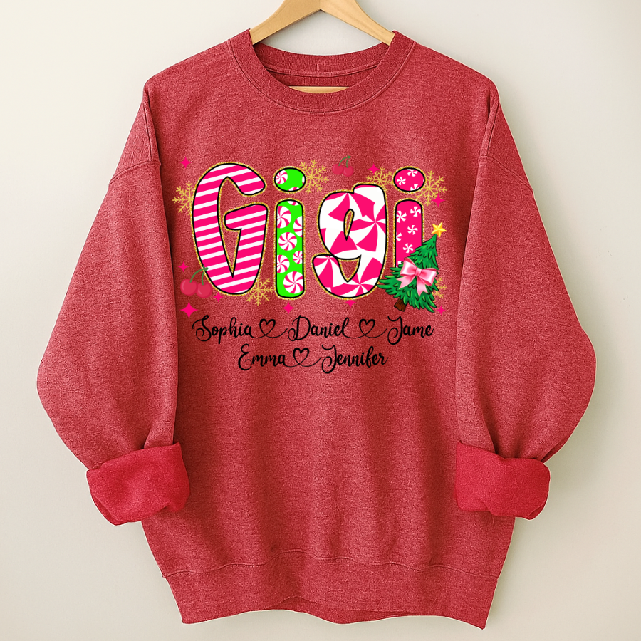 Glitter Christmas Colorful Gigi Custom Grandma And Grandkids Shirt