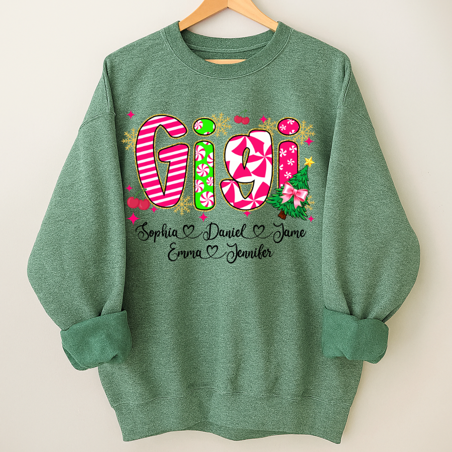 Glitter Christmas Colorful Gigi Custom Grandma And Grandkids Shirt