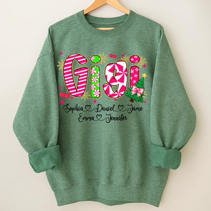 Glitter Christmas Colorful Gigi Custom Grandma And Grandkids Shirt