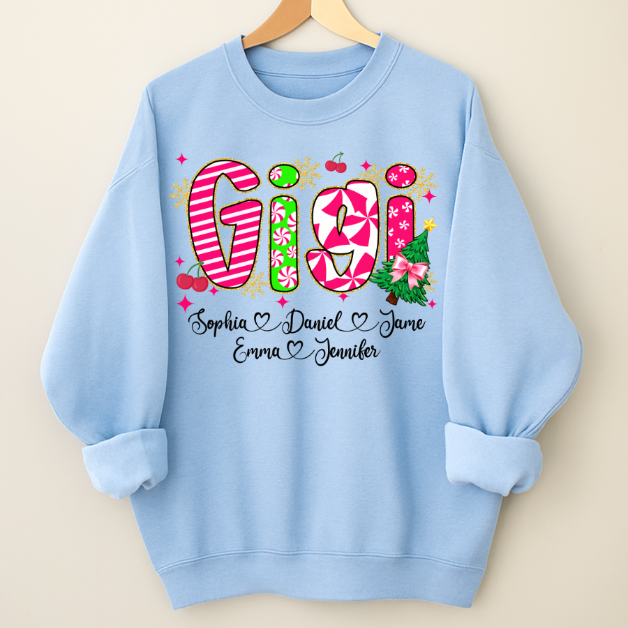 Glitter Christmas Colorful Gigi Custom Grandma And Grandkids Shirt