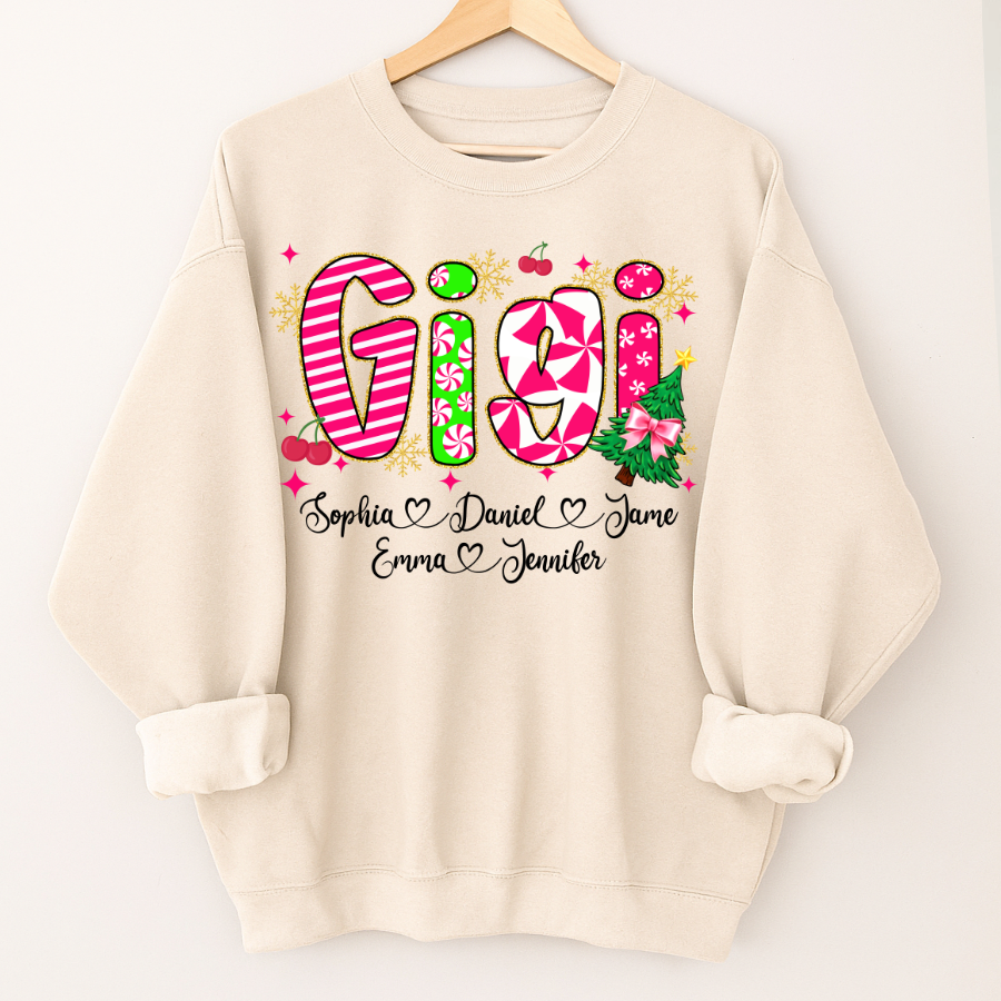 Glitter Christmas Colorful Gigi Custom Grandma And Grandkids Shirt