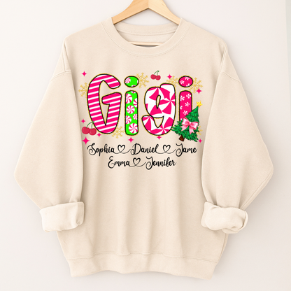 Glitter Christmas Colorful Gigi Custom Grandma And Grandkids Shirt