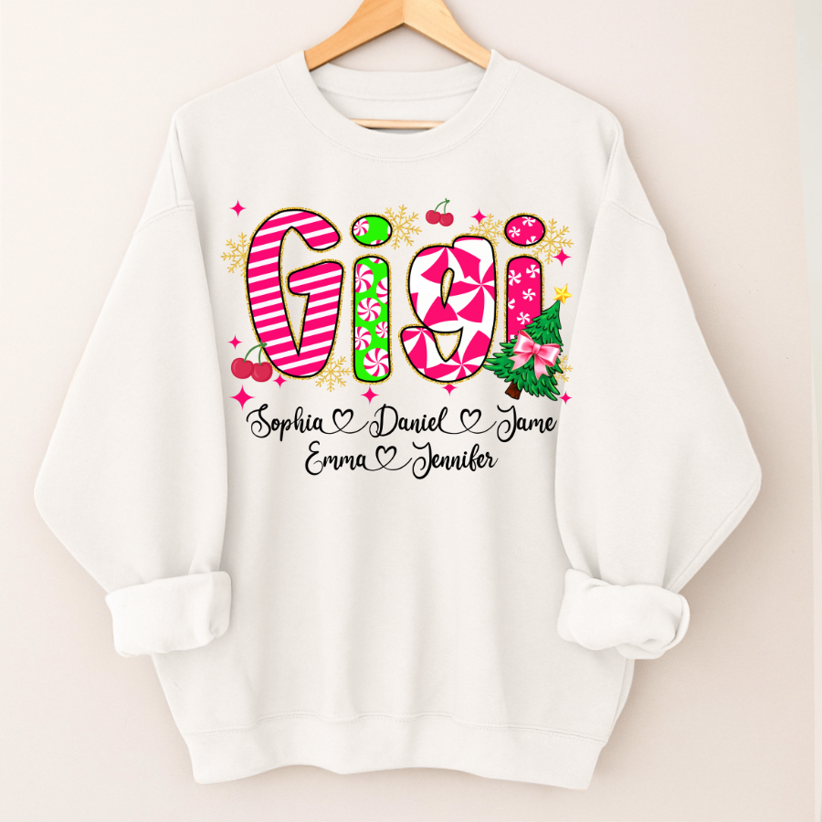 Glitter Christmas Colorful Gigi Custom Grandma And Grandkids Shirt