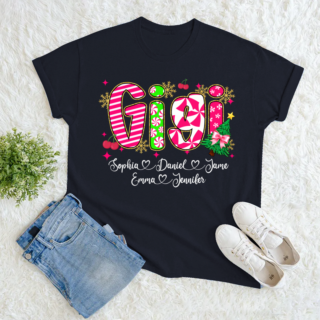 Glitter Christmas Colorful Gigi Custom Grandma And Grandkids Shirt