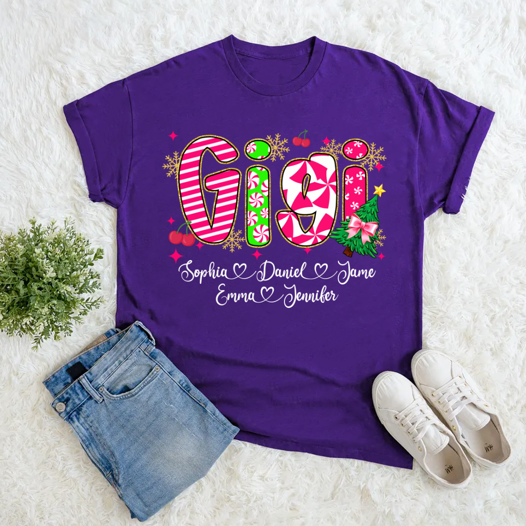 Glitter Christmas Colorful Gigi Custom Grandma And Grandkids Shirt