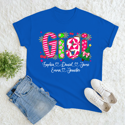 Glitter Christmas Colorful Gigi Custom Grandma And Grandkids Shirt