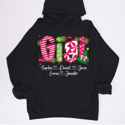 Glitter Christmas Colorful Gigi Custom Grandma And Grandkids Shirt