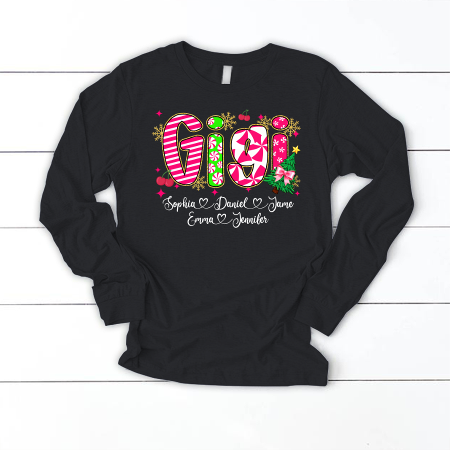 Glitter Christmas Colorful Gigi Custom Grandma And Grandkids Shirt