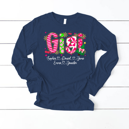 Glitter Christmas Colorful Gigi Custom Grandma And Grandkids Shirt