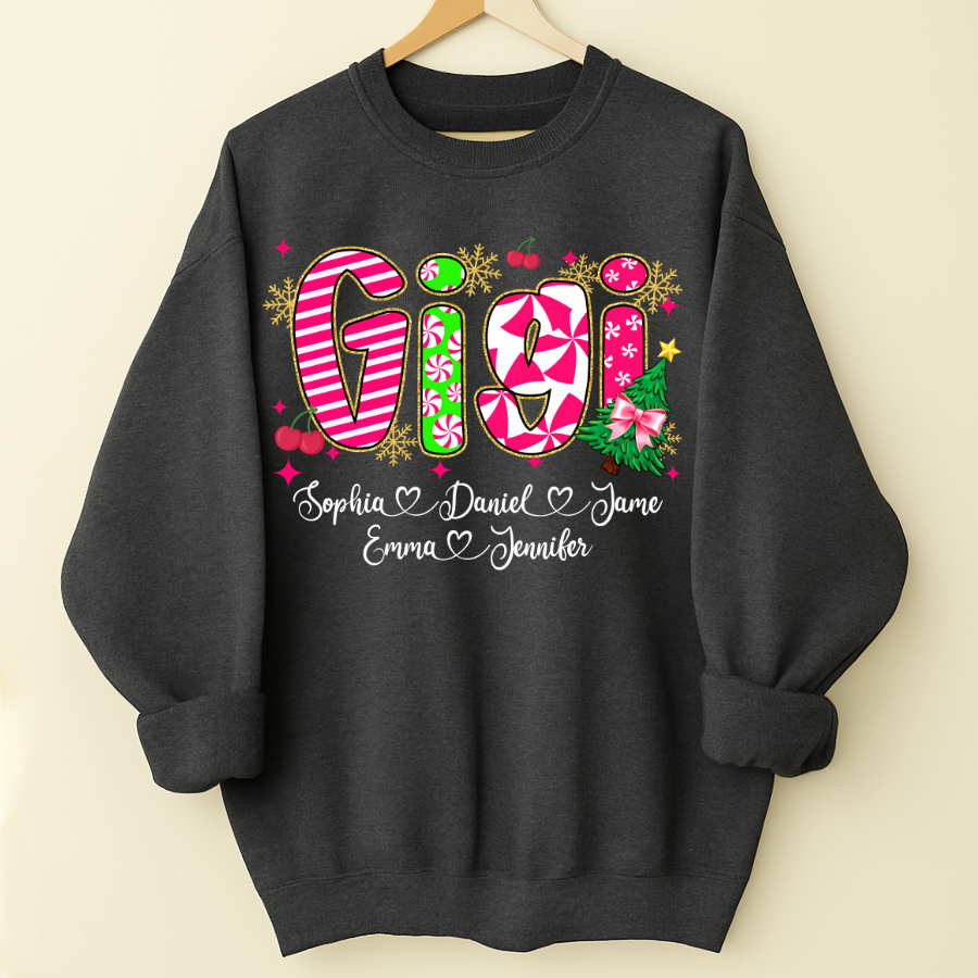 Glitter Christmas Colorful Gigi Custom Grandma And Grandkids Shirt
