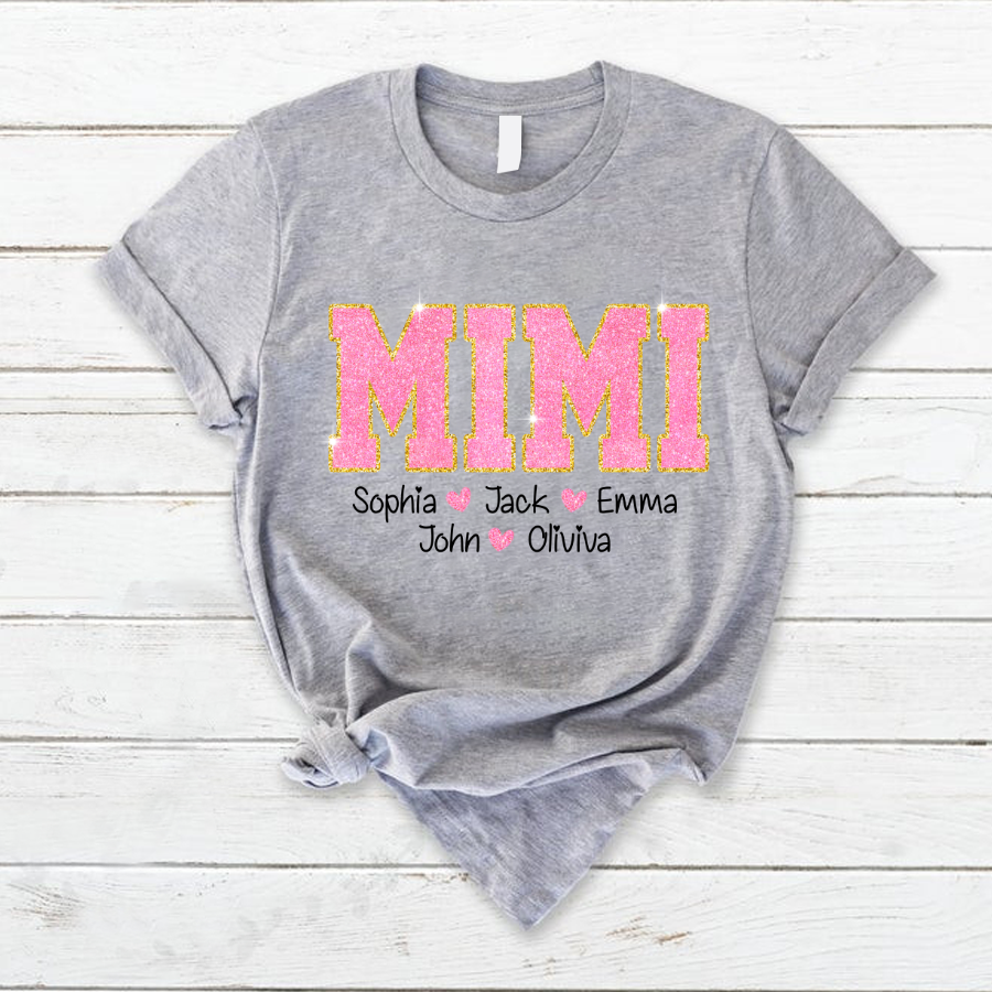 Glitter Pink Custom Name Mimi Nana Grandma And Kids T-Shirt