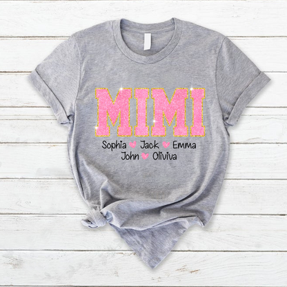 Glitter Pink Custom Name Mimi Nana Grandma And Kids T-Shirt