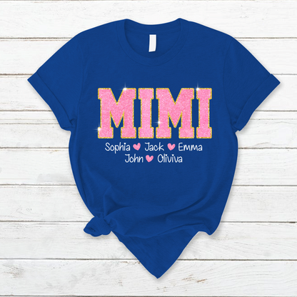 Glitter Pink Custom Name Mimi Nana Grandma And Kids T-Shirt