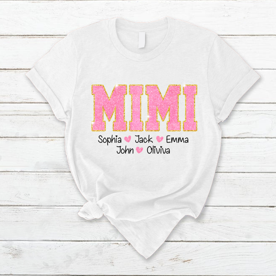 Glitter Pink Custom Name Mimi Nana Grandma And Kids T-Shirt