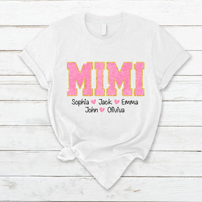 Glitter Pink Custom Name Mimi Nana Grandma And Kids T-Shirt