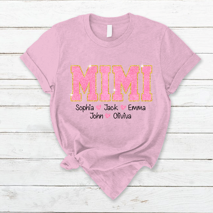 Glitter Pink Custom Name Mimi Nana Grandma And Kids T-Shirt