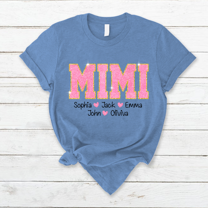 Glitter Pink Custom Name Mimi Nana Grandma And Kids T-Shirt