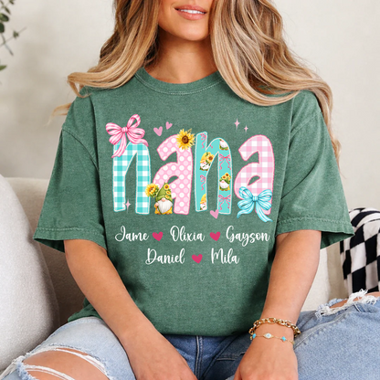 Gnome Sunflower Mimi Nana Grandma and Grandkids Personalized Trendy Mother's Day T-shirt