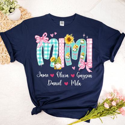 Gnome Sunflower Mimi Nana Grandma and Grandkids Personalized Trendy Mother's Day T-shirt