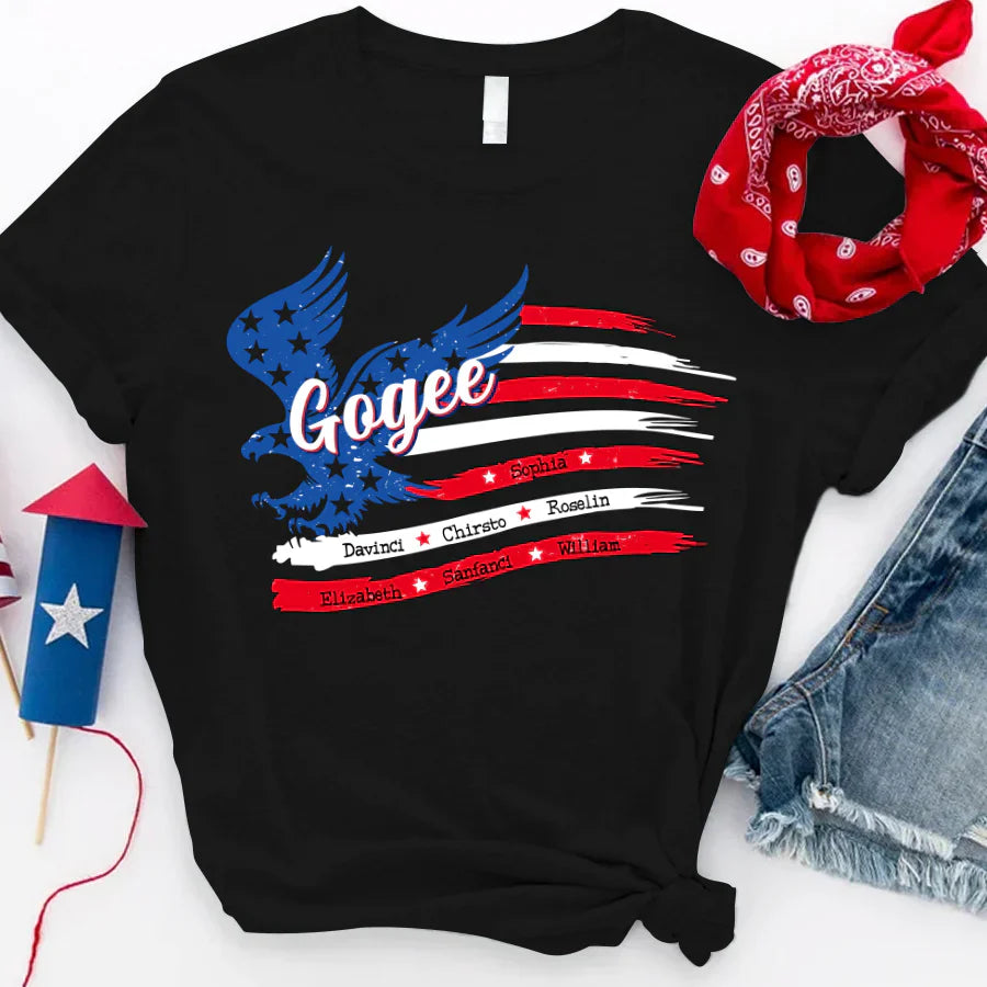 Gogee With Grandkids Names 4th Of July CTL94 T-Shirt