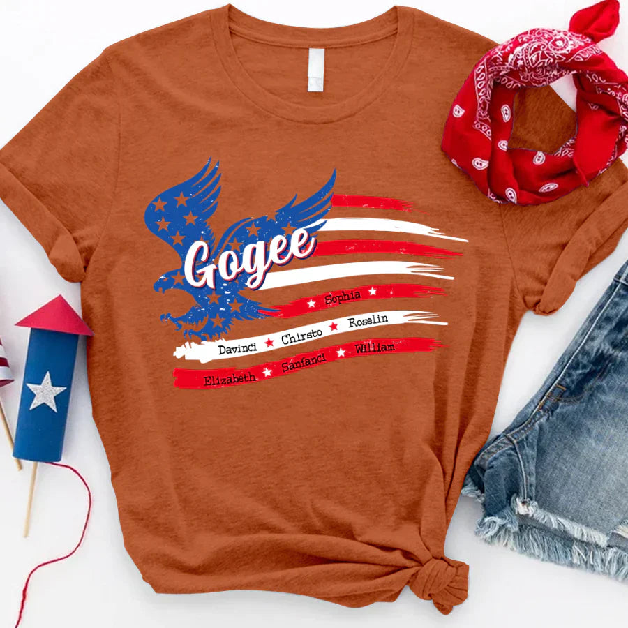 Gogee With Grandkids Names 4th Of July CTL94 T-Shirt