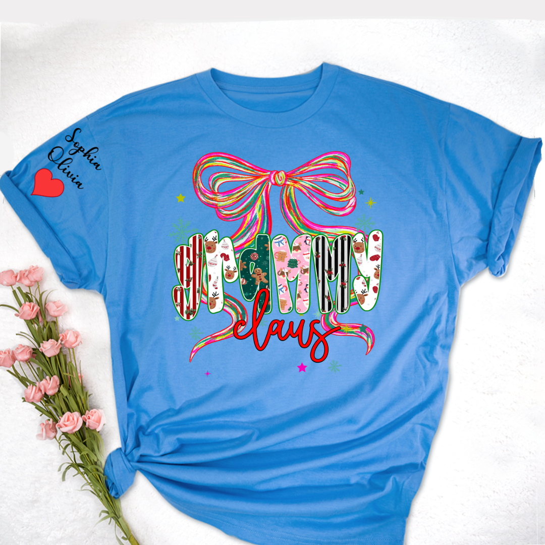 Grammy Claus Christmas Bow Custom Grandma And Grandkids Shirt
