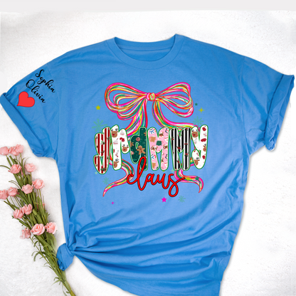 Grammy Claus Christmas Bow Custom Grandma And Grandkids Shirt