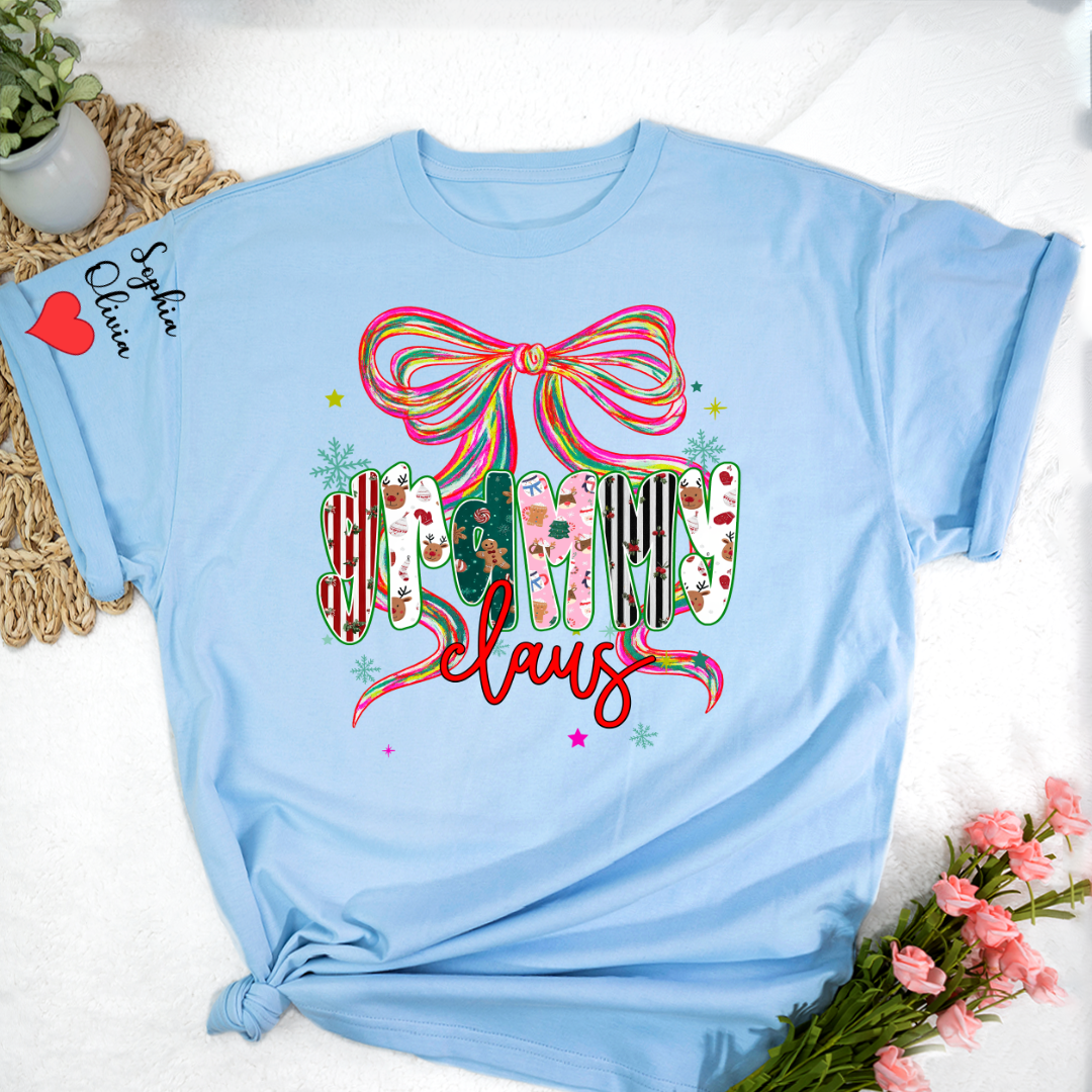 Grammy Claus Christmas Bow Custom Grandma And Grandkids Shirt