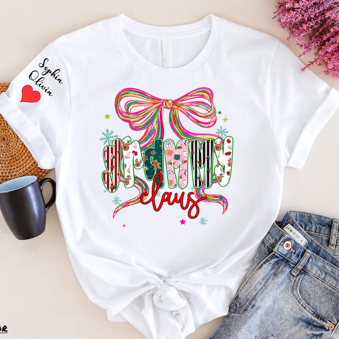 Grammy Claus Christmas Bow Custom Grandma And Grandkids Shirt