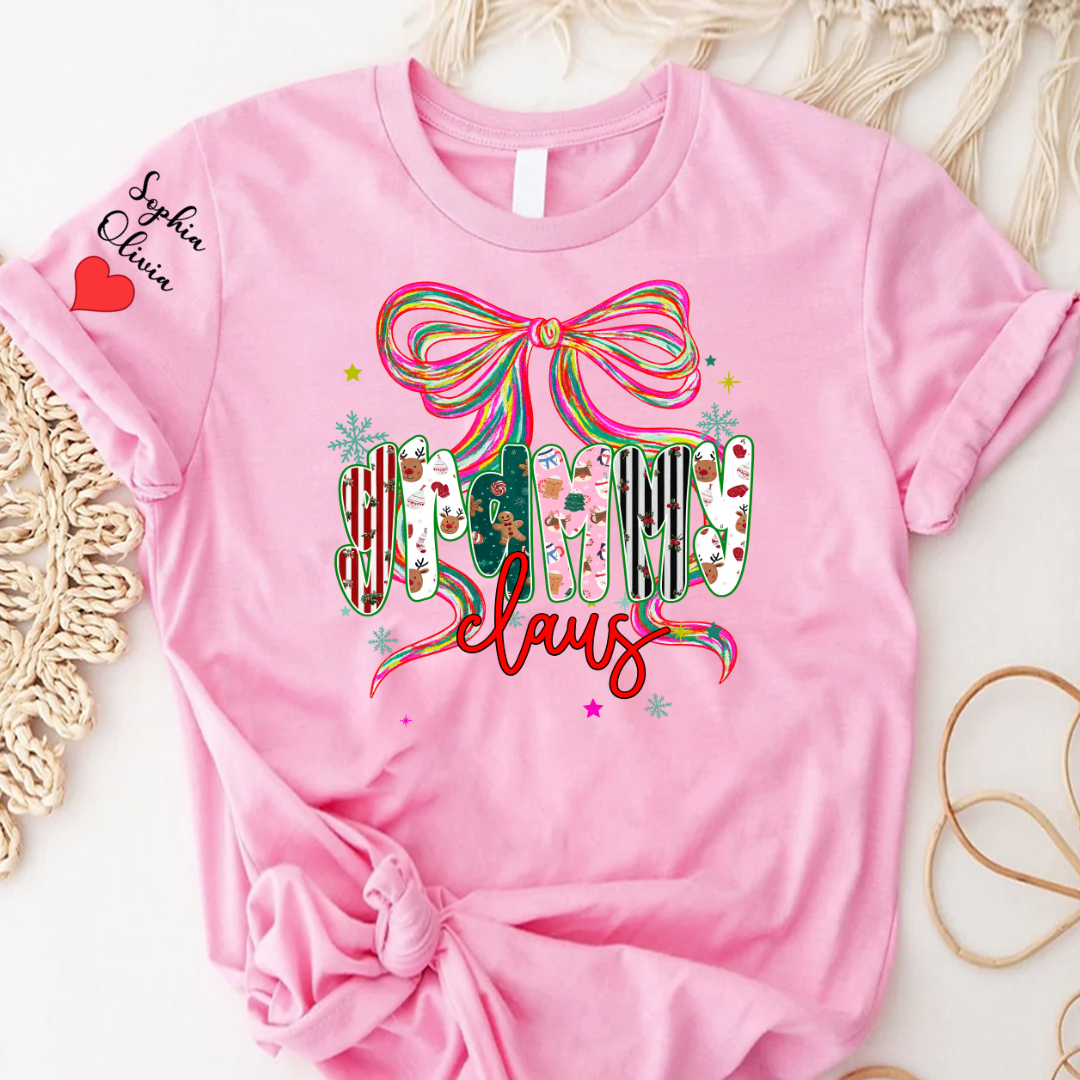 Grammy Claus Christmas Bow Custom Grandma And Grandkids Shirt