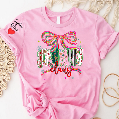 Grammy Claus Christmas Bow Custom Grandma And Grandkids Shirt